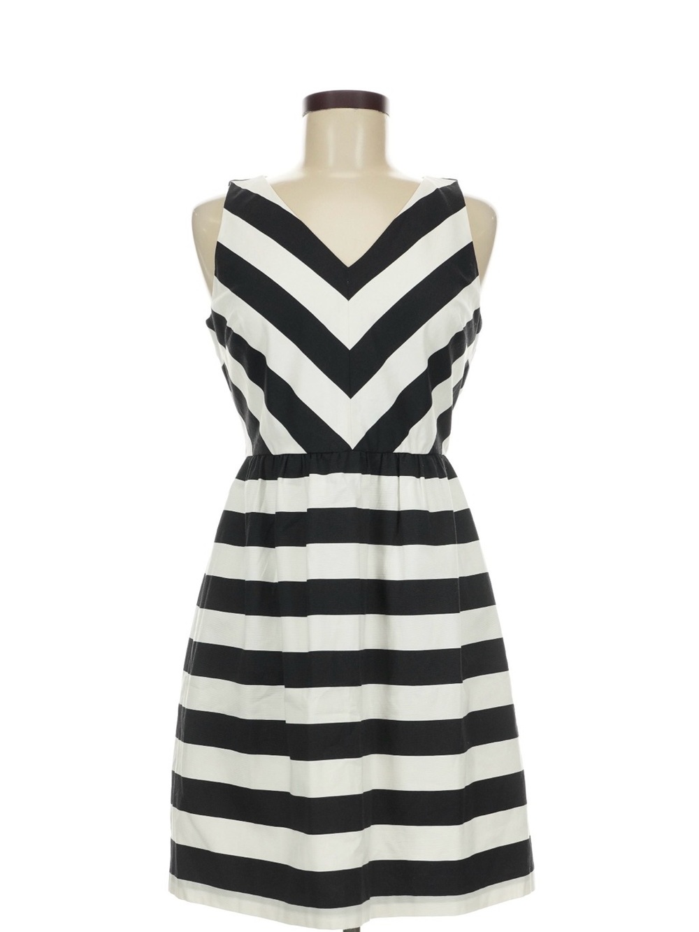 LOFT Ann Taylor Chevron Stripe Fit & Flare Dress 6P Petite Black White NWT